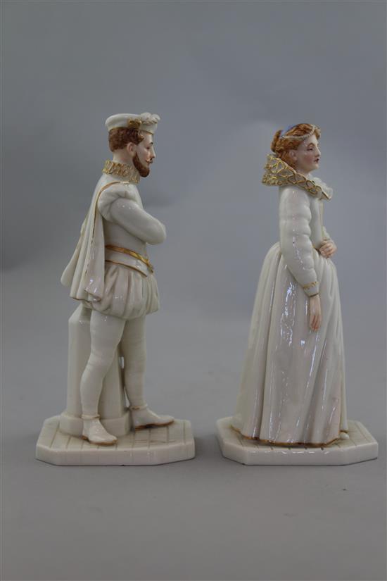 A pair of Royal Worcester figures of Sir Walter Raleigh and Elizabeth I, 16.5cm